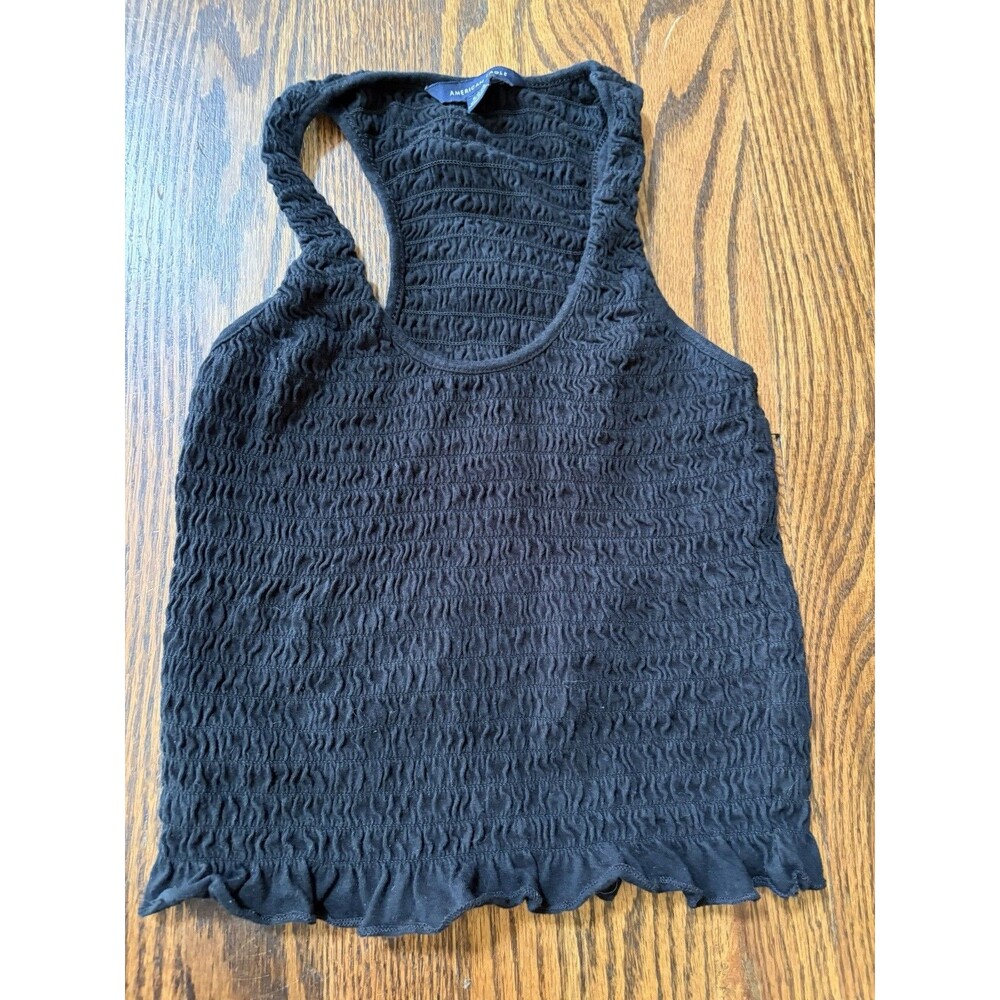 American Eagle 100% Cotton Women's Smocked Tank Top Black Size Small Racerback